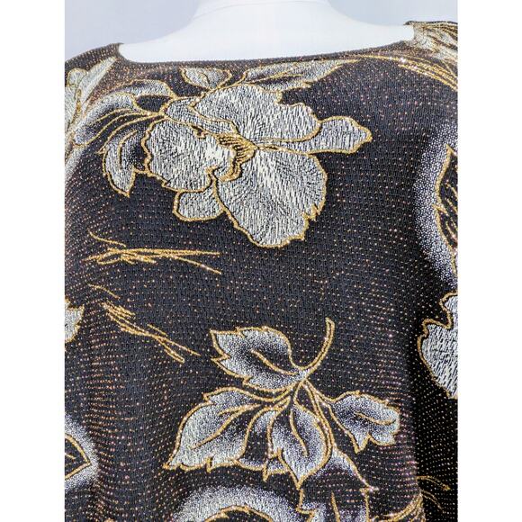 Signature by Robbie Bee Metallic Floral Black Gold Silver Dress 2X NWT - Picture 6 of 9